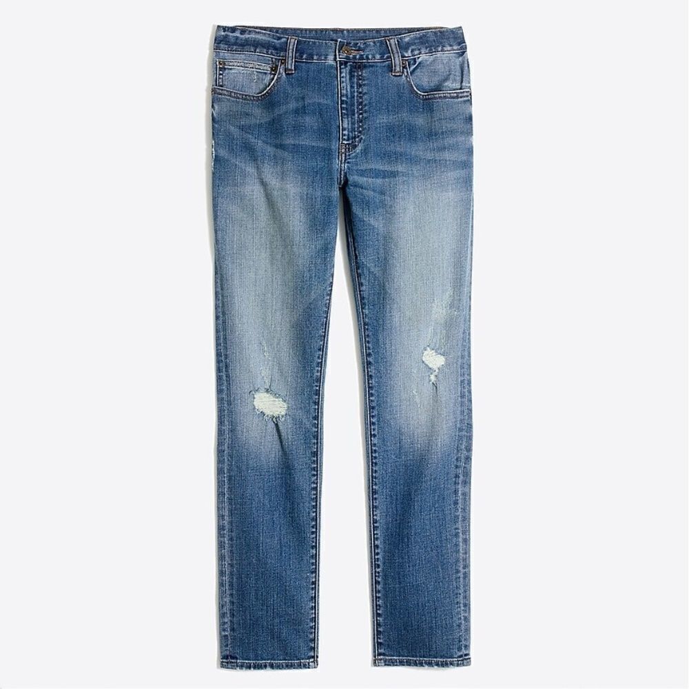 𝅺J. Crew Mens Mercantile Flex Slim Destroyed Jeans